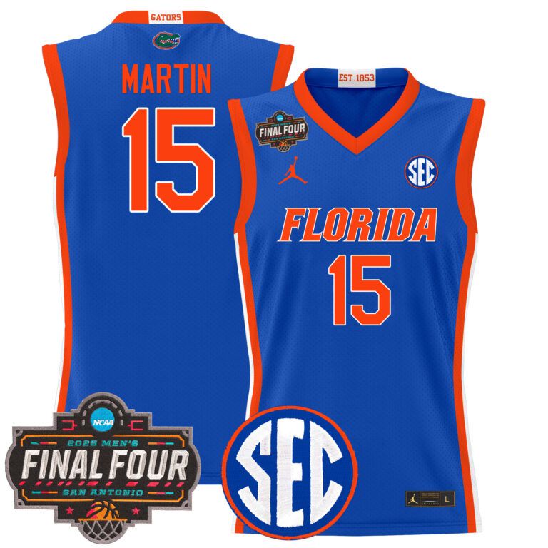 Men Florida Gators #15 Martin blue 2025 Final Four Patch NCAA Jersey style 4->ncaa teams->NCAA Jersey